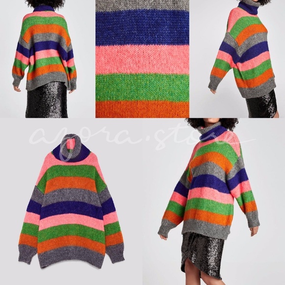 Zara Sweaters - NWT Zara oversize rainbow stripe turtleneck jumper